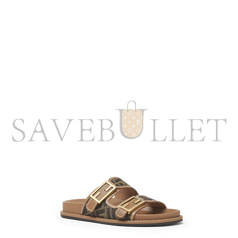 FENDI FEEL BROWN FF FABRIC SLIDES 8X8326AEGVF1HHG